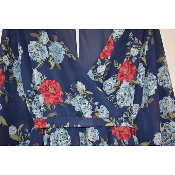 Torrid Floral Dress Fairycore Size 4 4X Wrap Tie Sheer Blue Navy Whimsical - Picture 3 of 13